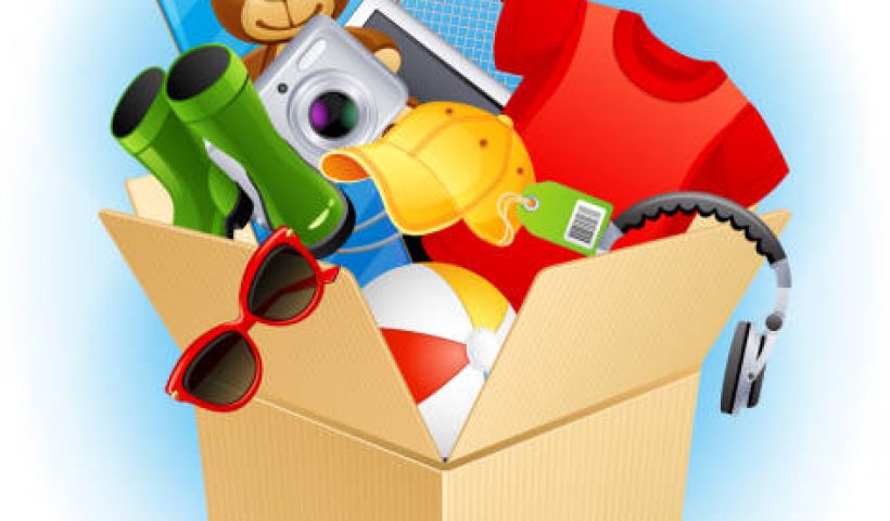 Bear, sunglasses items in a box
